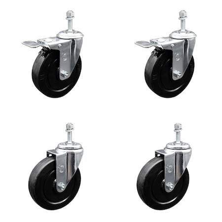 Service Caster 5 Inch SS Soft Rubber 3/8 Inch Threaded Stem Caster Total Lock Brake SCC, 2PK SCC-SSTSTTL20S514-SRS-381615-2-S2